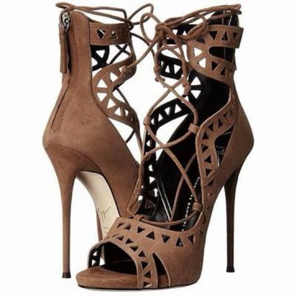 Giuseppe Zanotti Elegant Brown Suede Lace-Up Heels